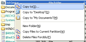 popup menu for file operations