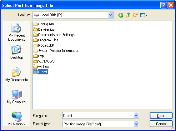 Select partition image file