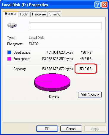 Integral Size Partition In Windows Explorer