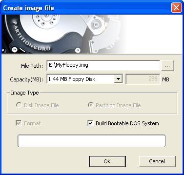 Dialog of Create Image File