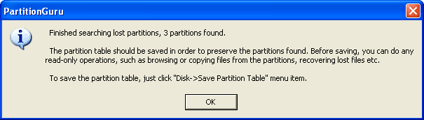 Result of Searching Lost Partition